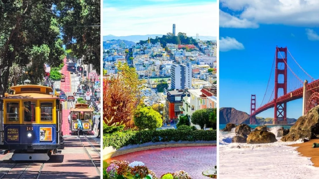 San Francisco city map with limousine driving along major landmarks